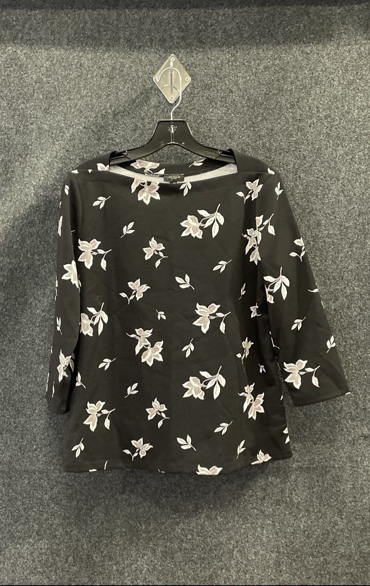 Ann Taylor Factory Women's Black White Floral Boat Neck 3/4 Sleeve Top Sz M