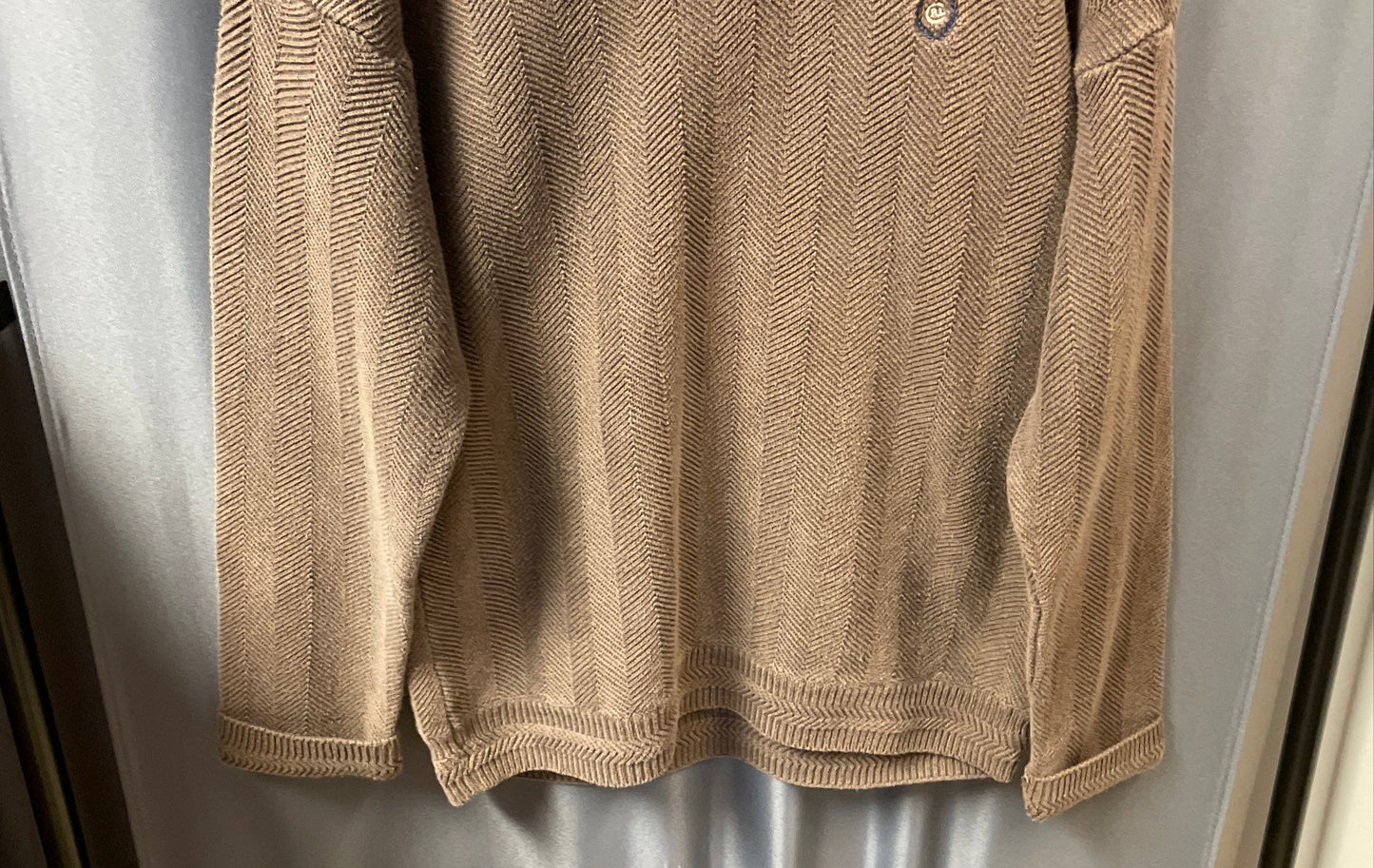 Vintage 90s Chaps Ralph Lauren Men's Brown Chevron Knit Cotton Sweater Size M