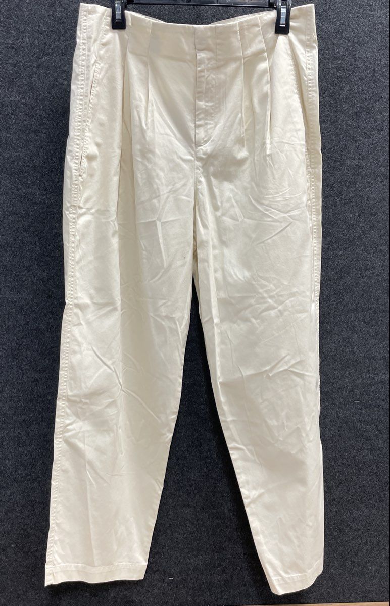 Abercrombie & Fitch Women's Pleated Cotton Pants Cream Straight Leg Sz 31L