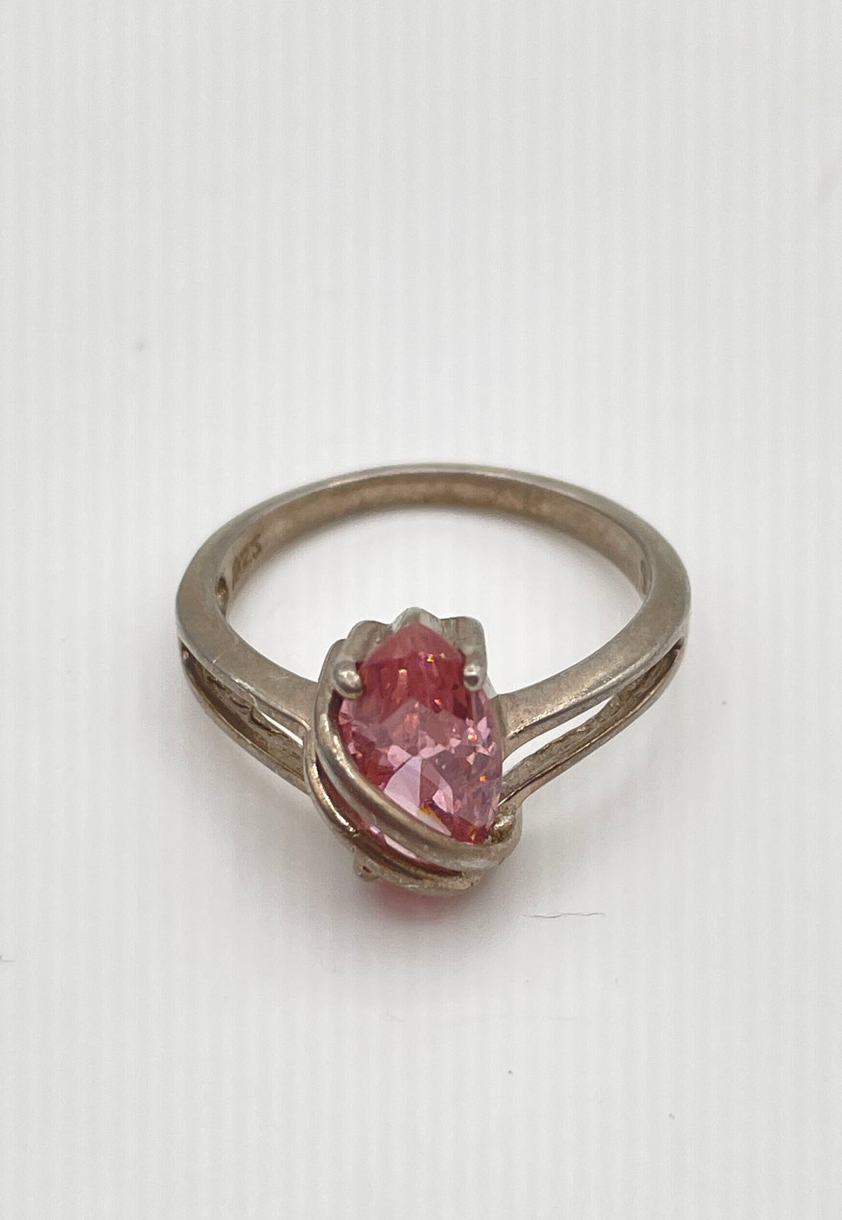 Shube 925 Sterling Silver Marquise-Cut Pink CZ Crossover Band Ring 2.9g