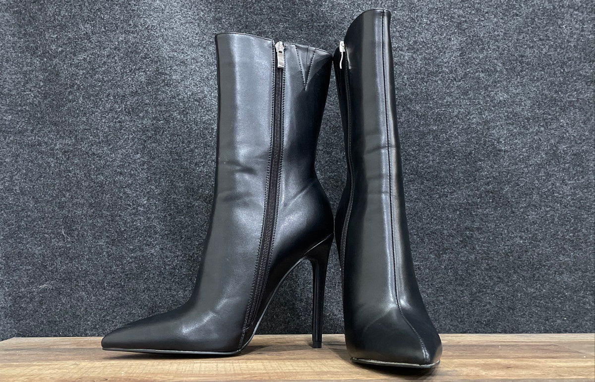 London Rag Black Faux Leather Pointed Toe Stiletto High Heel Boots Size 9