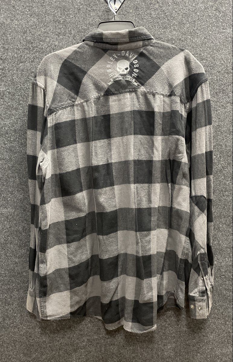 Harley-Davidson Men's Gray Black Buffalo Plaid Skull Flannel Shirt Size XL