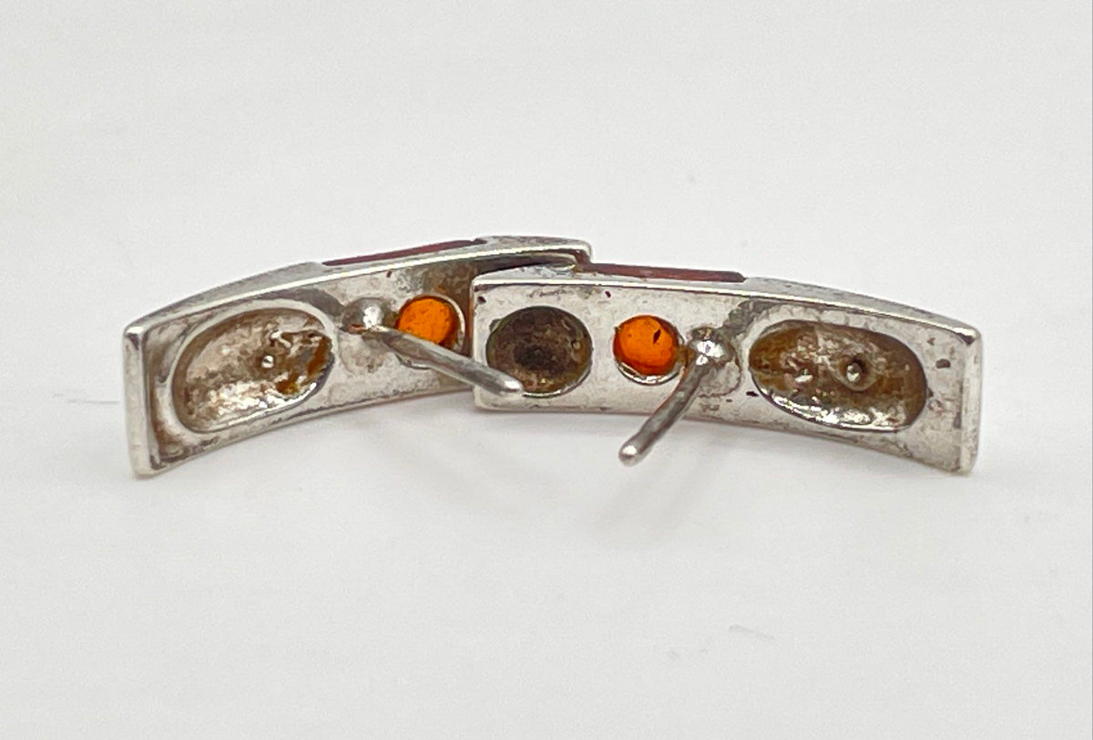 925 Sterling Silver Amber Inlay Claw-Shaped Stud Earrings 3.5g