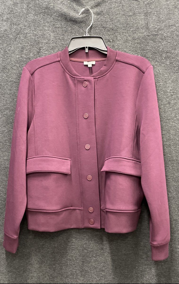 T by Talbots Women's Purple Snap Front Bomber Jacket Modal Scuba Knit NWT XLP