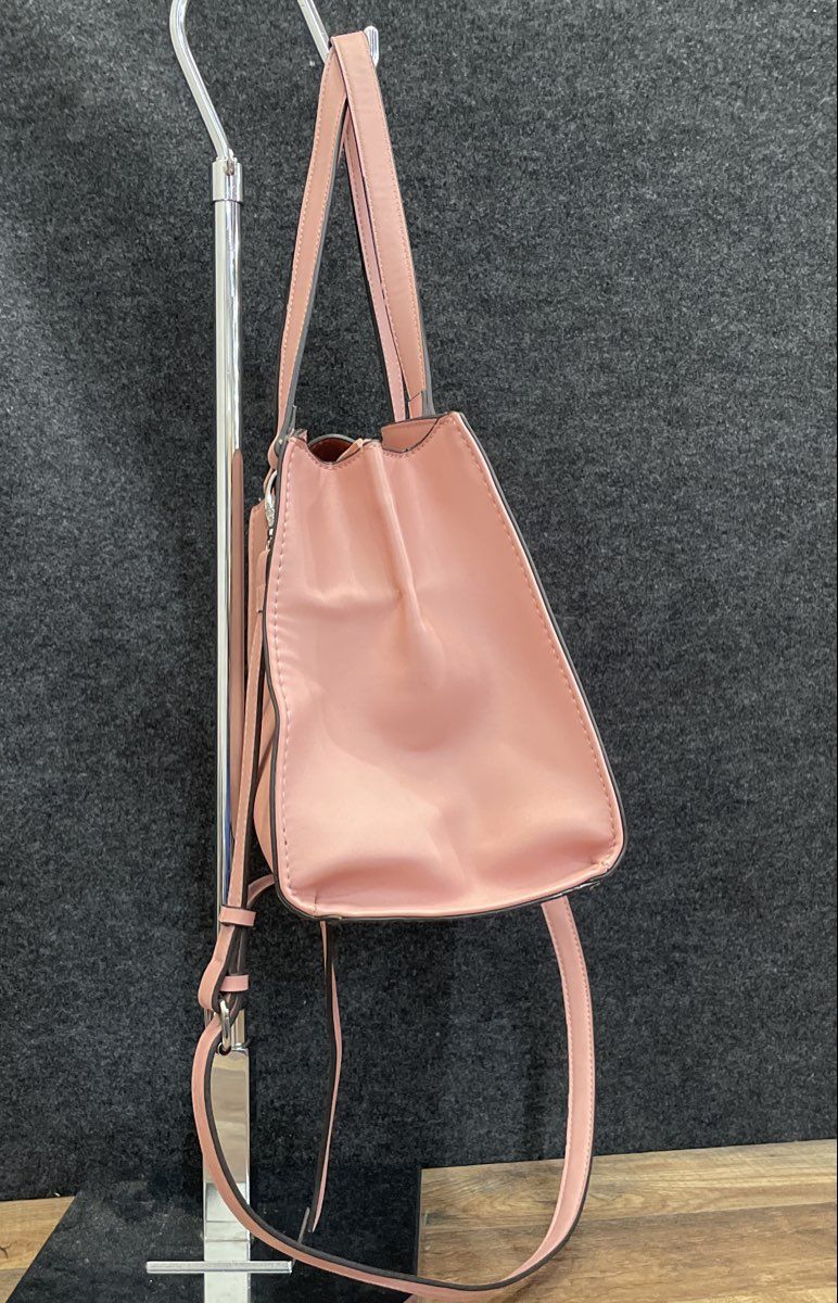 Guess Pink Leather Structured Satchel Crossbody Bag Silver Hardware