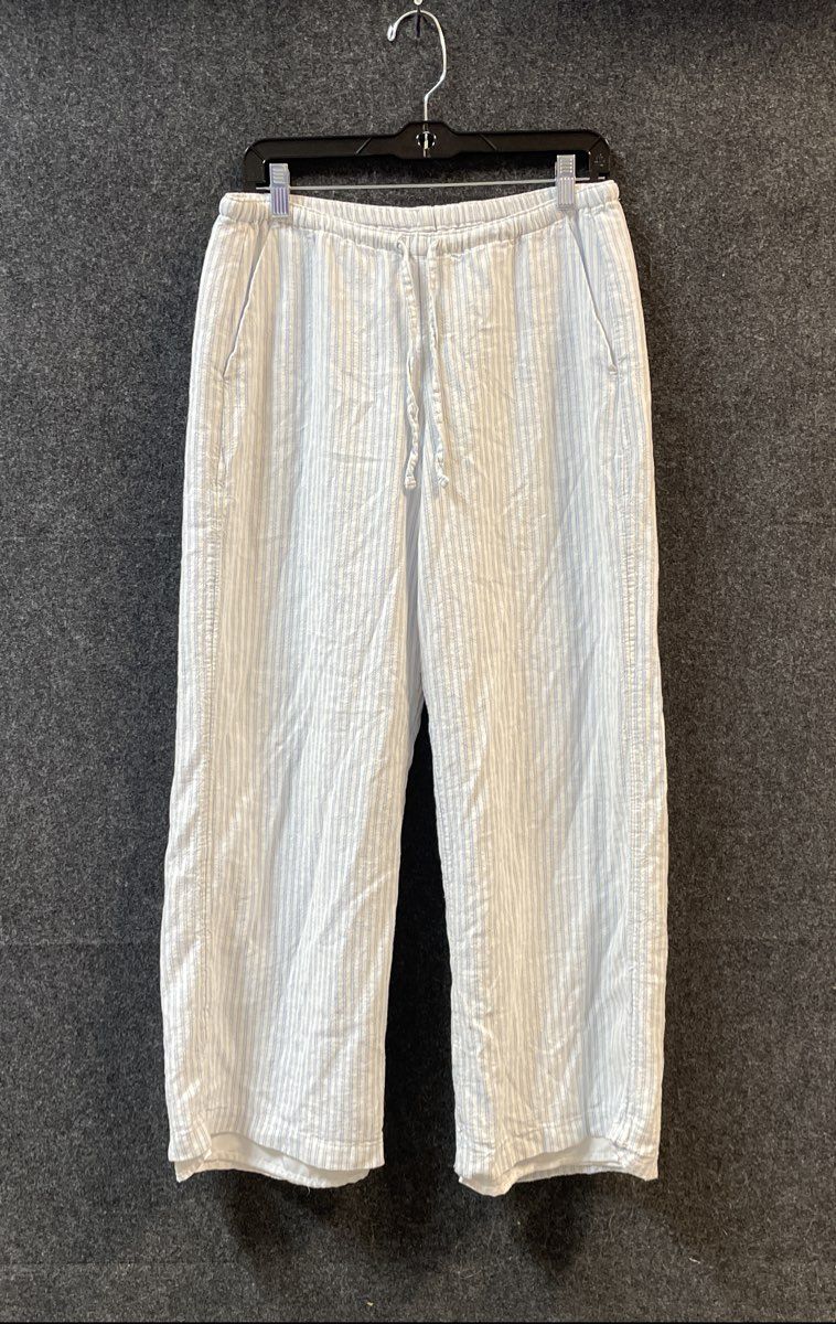Hollister Women's Blue White Striped Linen Blend Wide Leg Lined Pants Sz S