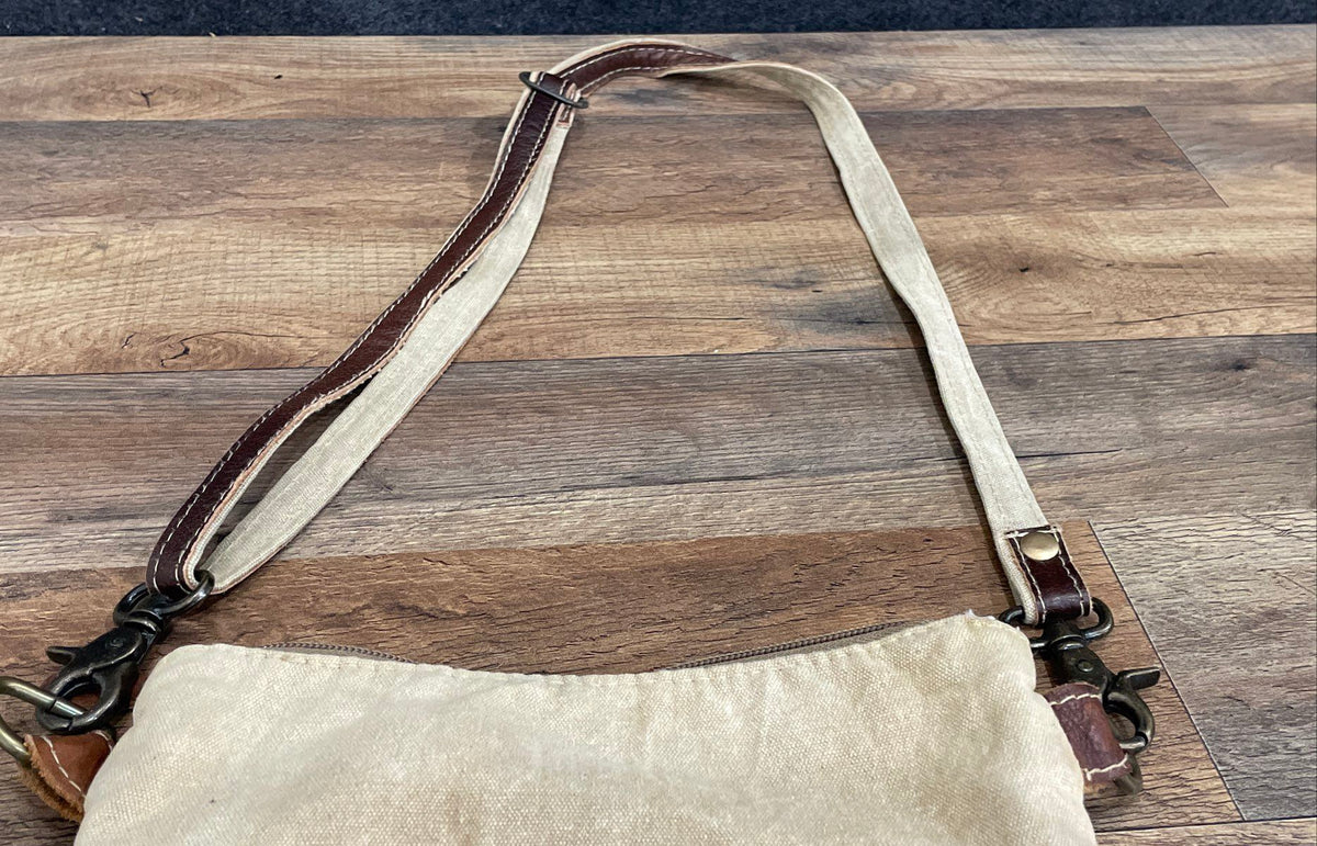 Myra Bag Multicolor Geometric Woven Fabric & Brown Leather Crossbody Handbag