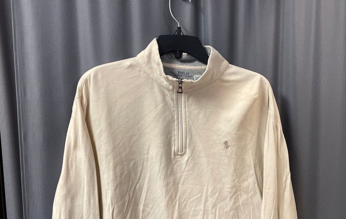 Polo Ralph Lauren Men's Cream 1/4 Zip Pullover Sweatshirt Cotton Blend Sz L