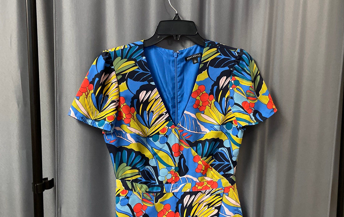 J. Crew Mercantile Women's Blue Floral Tropical Faux Wrap V-Neck Dress Sz 2