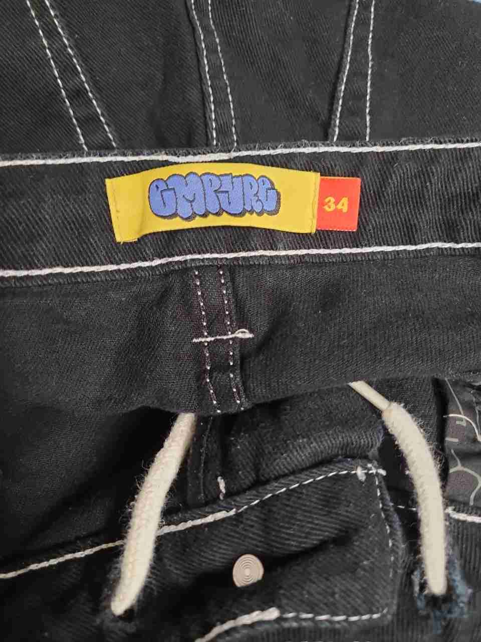 Empyre Men's Black Contrast Stitch Baggy Loose Fit Skate Denim Pants Sz 34