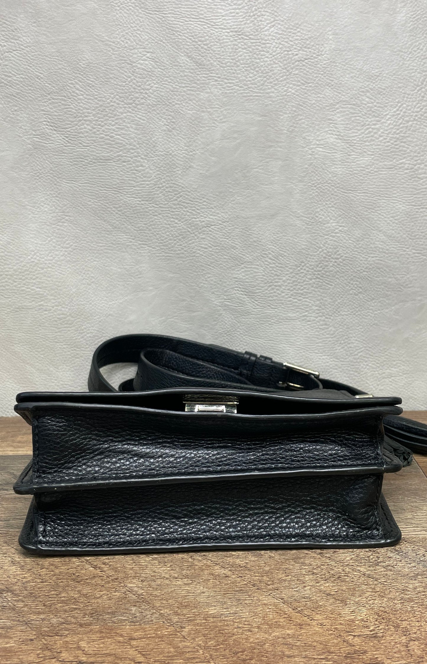Kate Spade Black Pebbled Leather Flap Crossbody Bag Silver Hardware