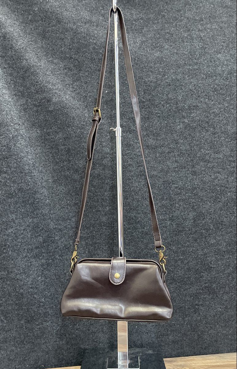 Unbranded Dark Brown Leather Frame Top Crossbody Handbag Vintage Style Brass