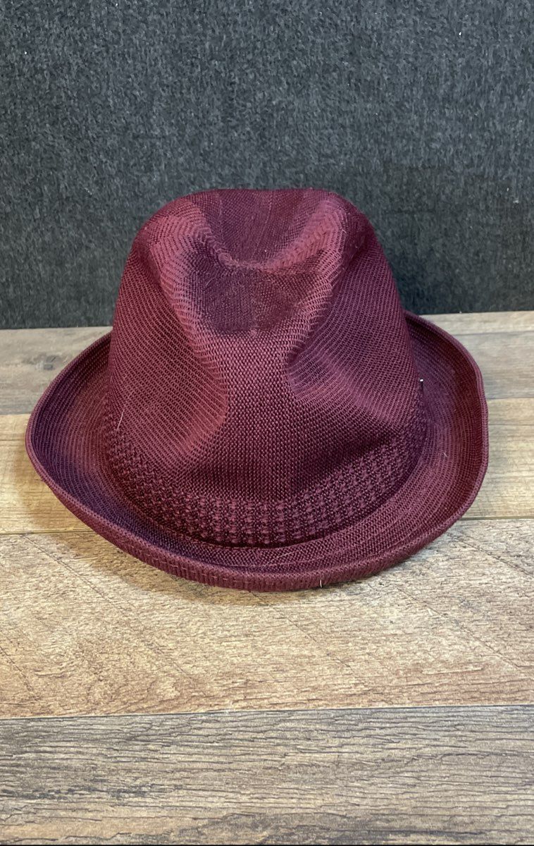 New Era Men's Burgundy Woven Mesh Fedora Hat Metal Logo Sz M