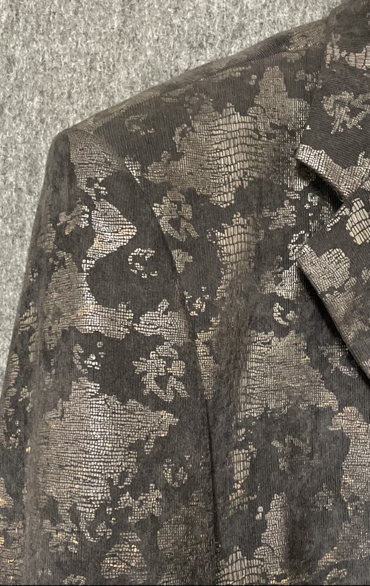 Falcone Men's Black Metallic Reptile Pattern Two Button Blazer Sport Coat 42L