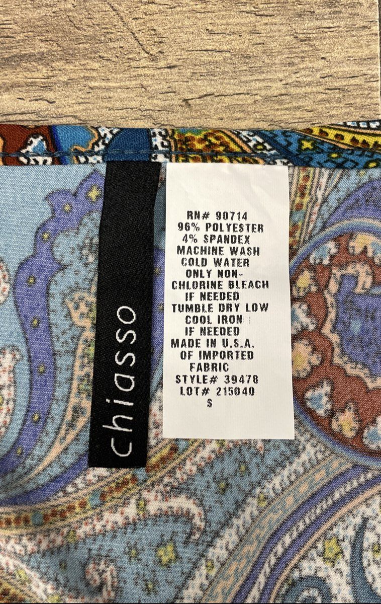 Chiasso Women's Blue Multicolor Paisley Bell Sleeve Boat Neck Mini Dress Sz S