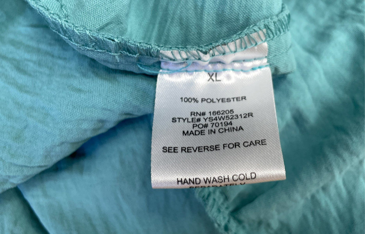 Lucky Brand Women's Aqua Blue Tiered Smocked Midi Dress Tassel Neck Sz XL