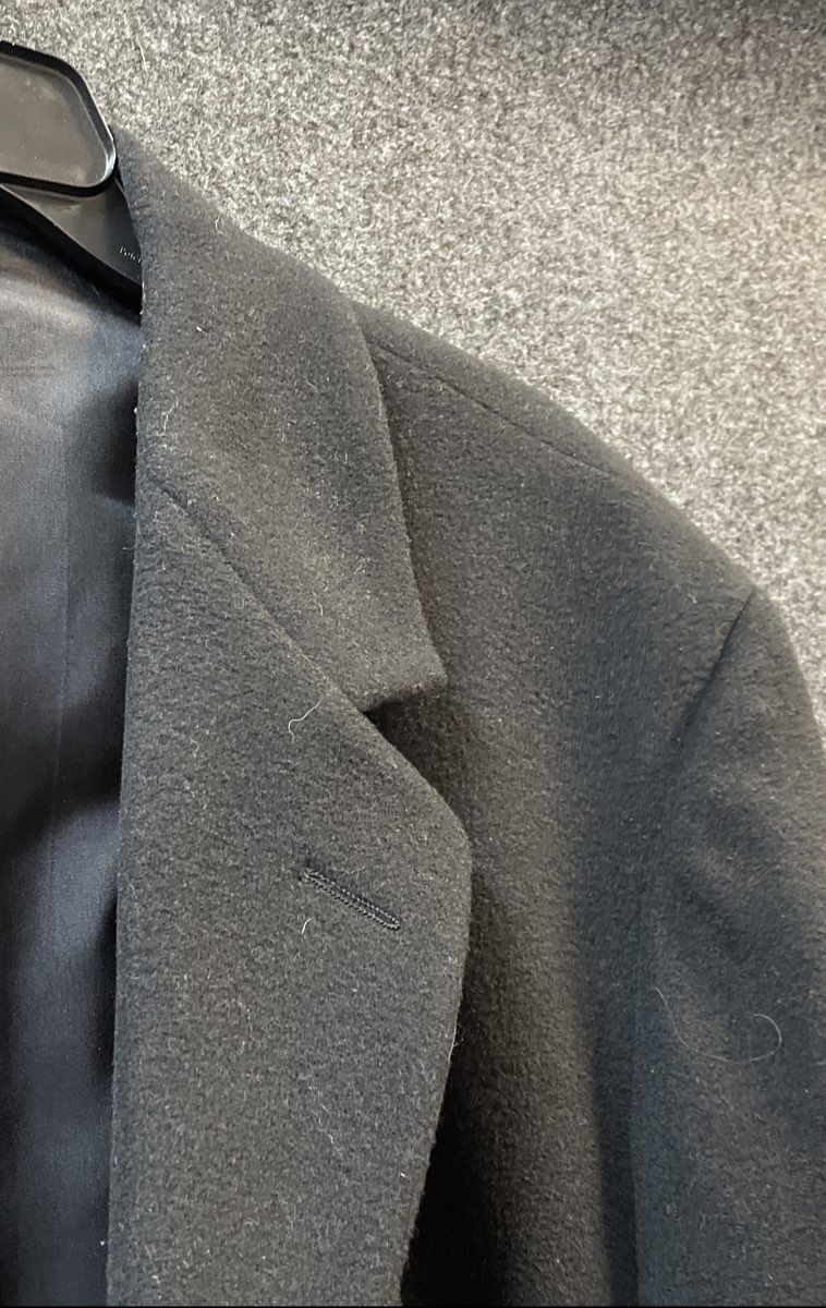 Men's Black Long Single Breasted Overcoat Wool Blend Jacket Sz XL/XXL