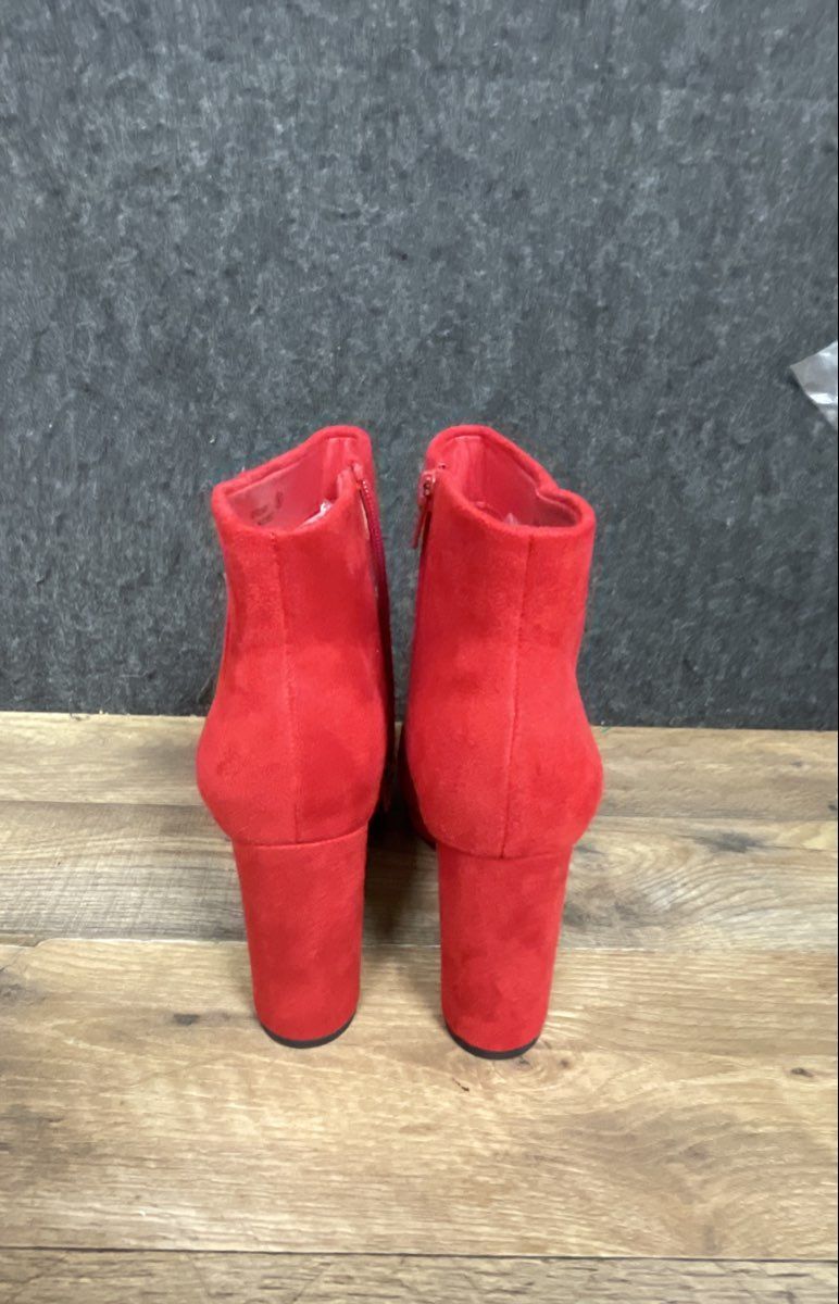 Dream Pairs Stomp Red Faux Suede Platform Block Heel Ankle Boots Size 8