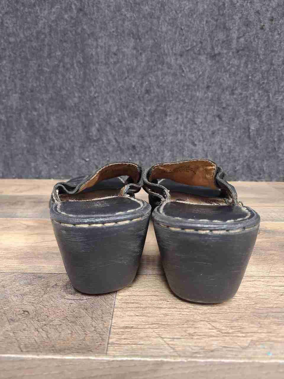 Born W3505 Woven Leather Wedge Slide Sandals Black Women's Size 9