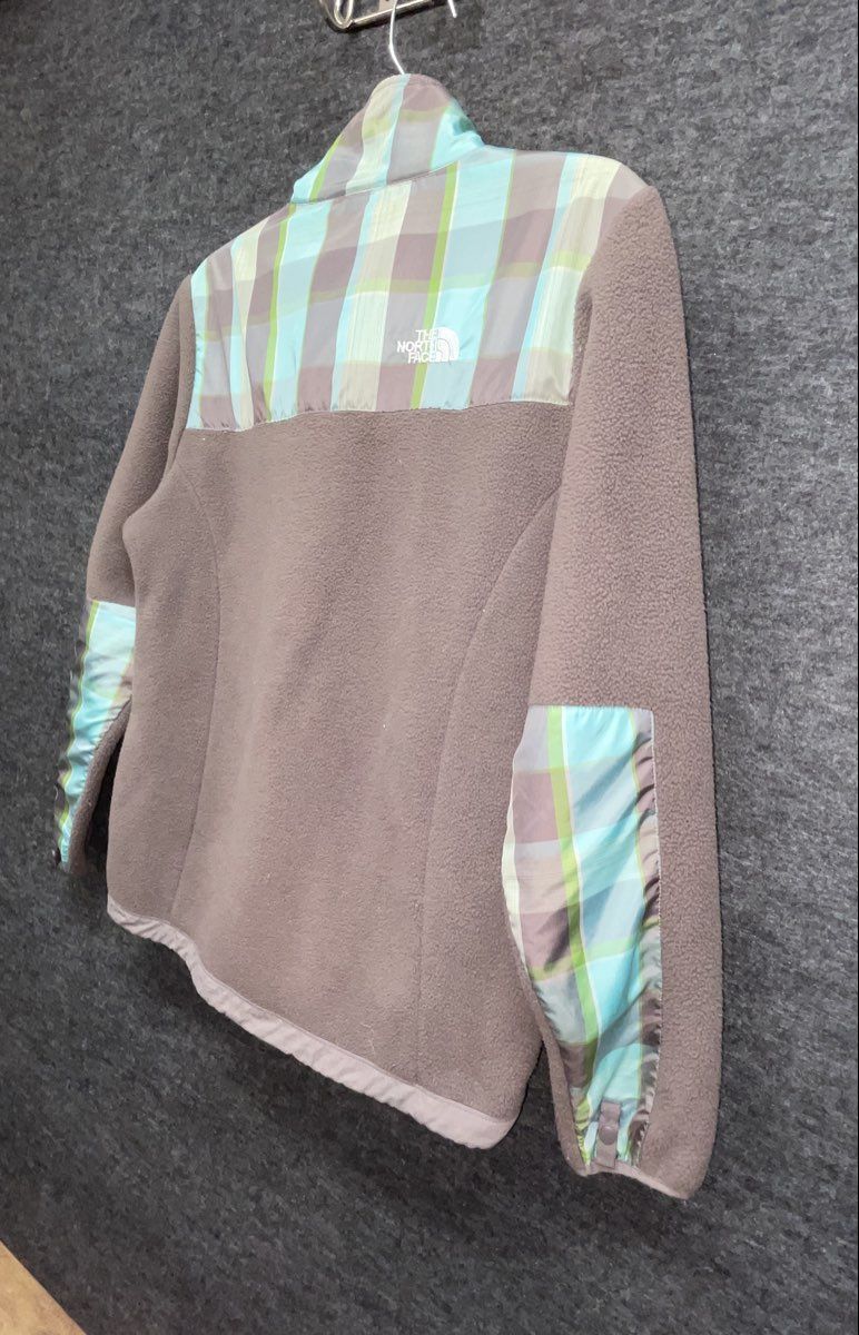 The North Face Women's Grey Plaid Yoke Full Zip Fleece Denali Style Jacket Sz M