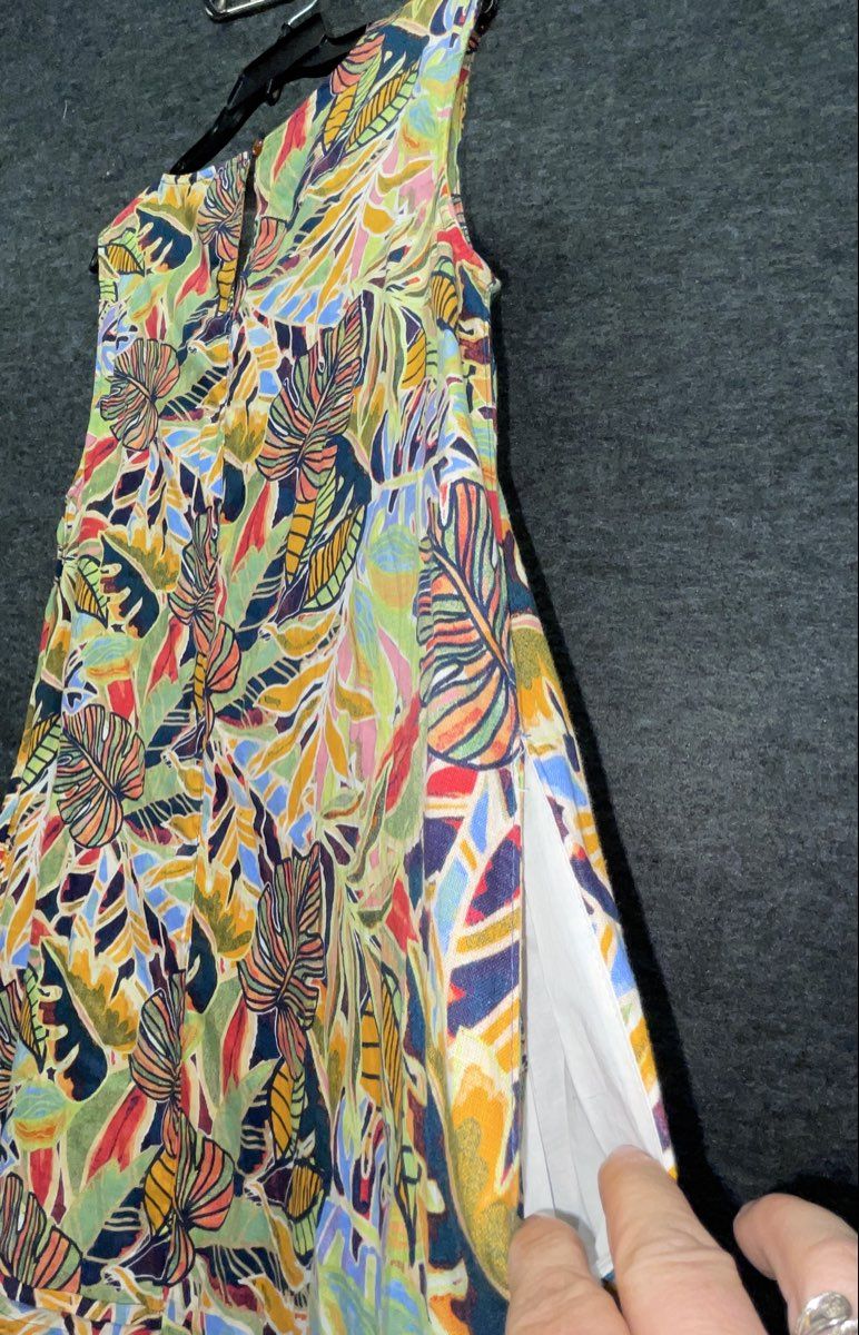 Sol Angeles Women's Tropical Palm Leaf Print Sleeveless V-Neck Shift Dress Sz 4