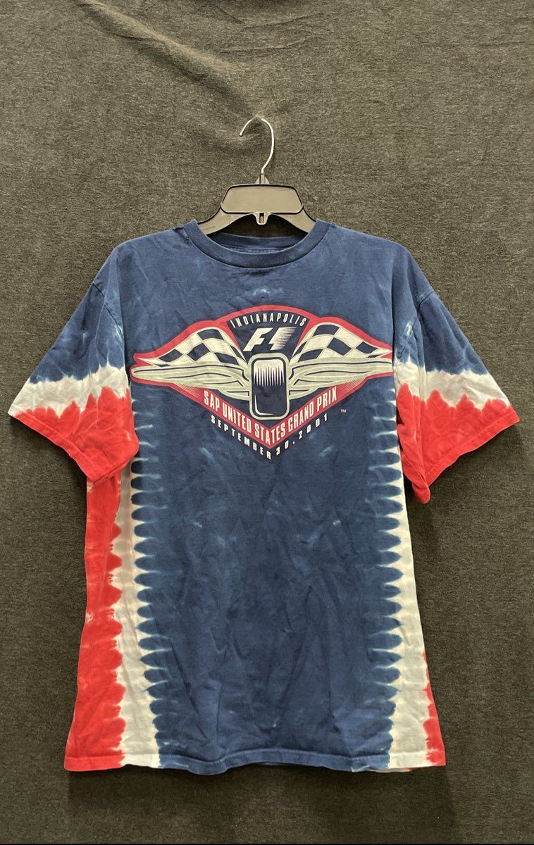 Vintage 2001 F1 Indianapolis Grand Prix T-Shirt Tie-Dye Liquid Blue Sz L