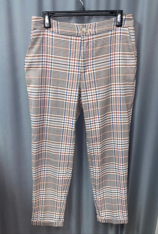 Anthropologie Women's Beige Plaid Tapered Leg Ankle Pants Trousers Size 4