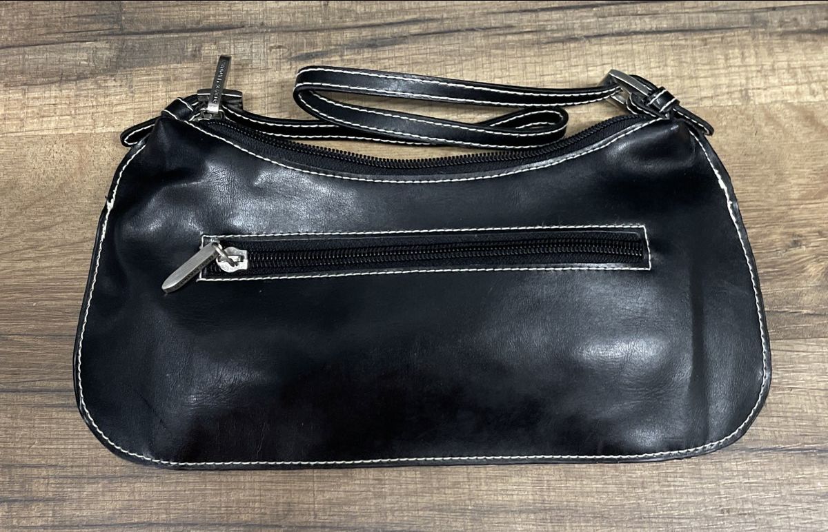 Steve Madden Black Leather Vintage 2000s Baguette Shoulder Bag Contrast Stitch