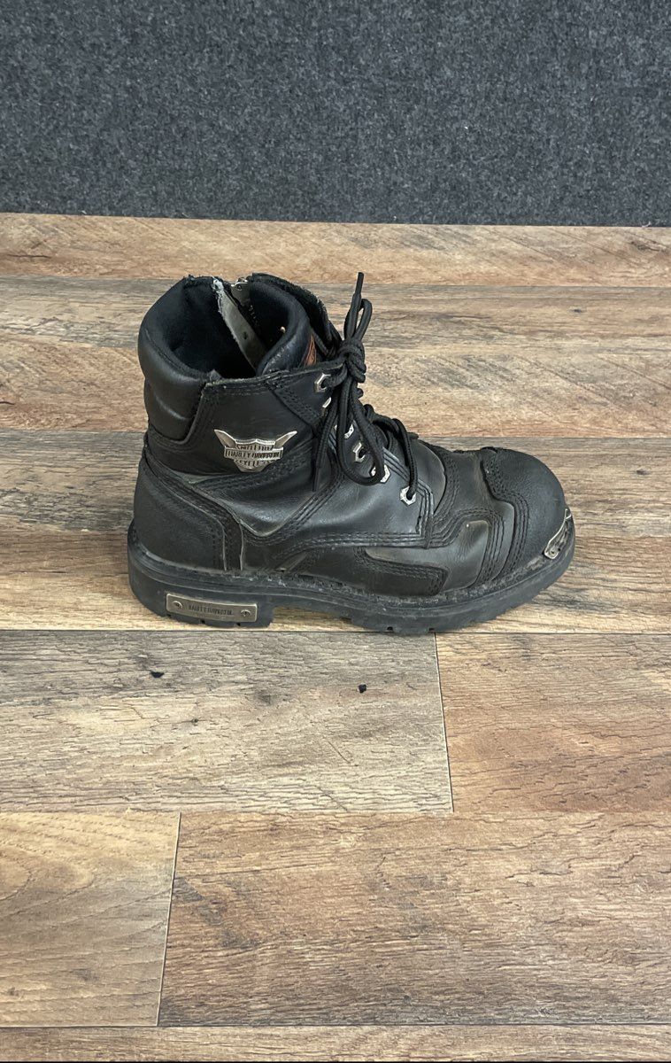 Harley-Davidson D8161 Black Leather Double Zip Biker Riding Boots Size 8