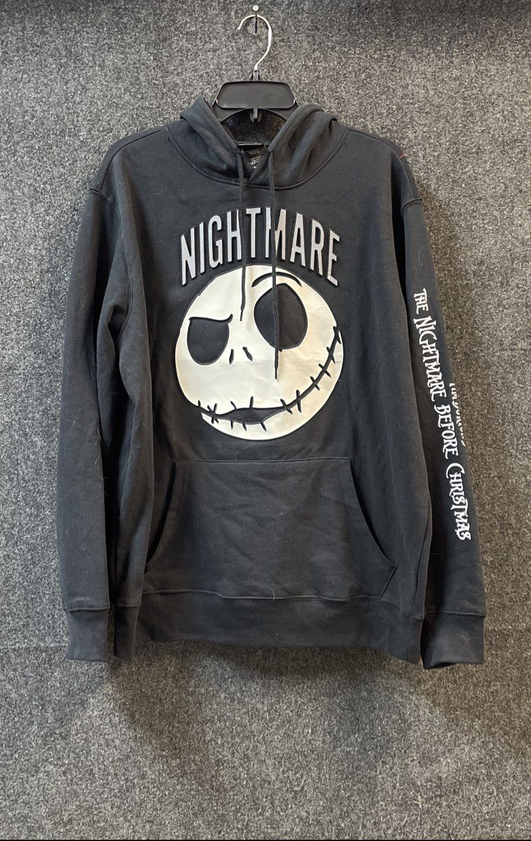 Disney Nightmare Before Christmas Jack Skellington Black Hoodie Embossed Sz L