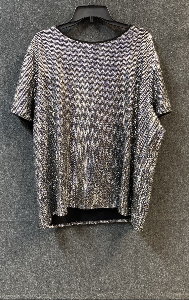 Anne Klein Woman Black Silver Metallic Sequin Short Sleeve Dress Sz 3X NWT
