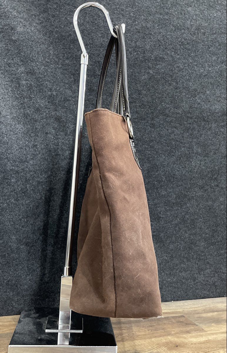 Banana Republic Brown Canvas Large Tote Bag Leather Handles Silver Hardware