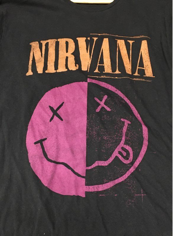Nirvana Smiley Face Logo Graphic T-Shirt Reprint Old Navy Black Sz XXL