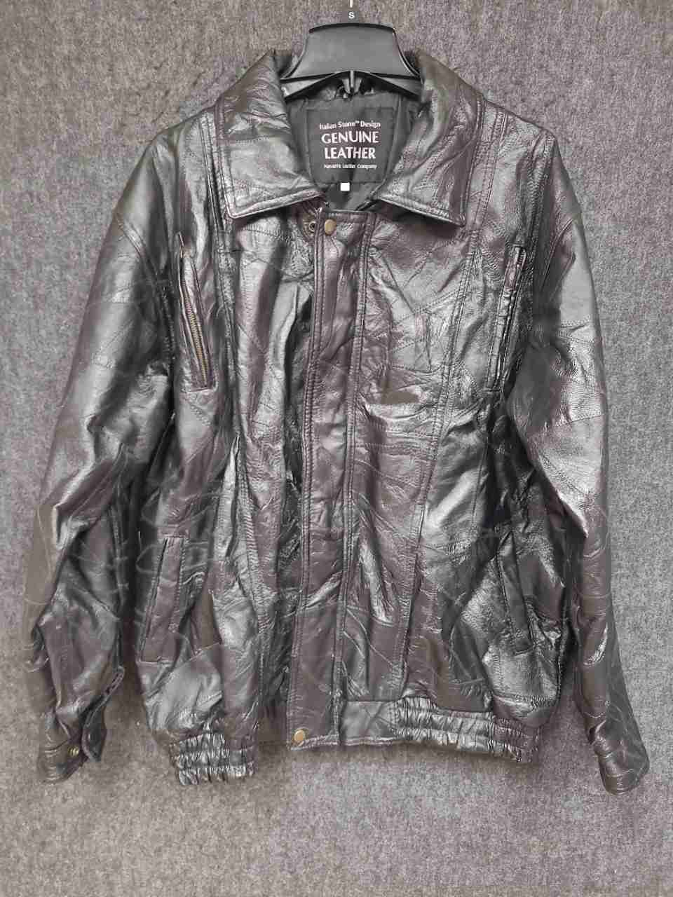 Navarre Men's Vintage 90s Black Patchwork Leather Bomber Jacket Sz XXL