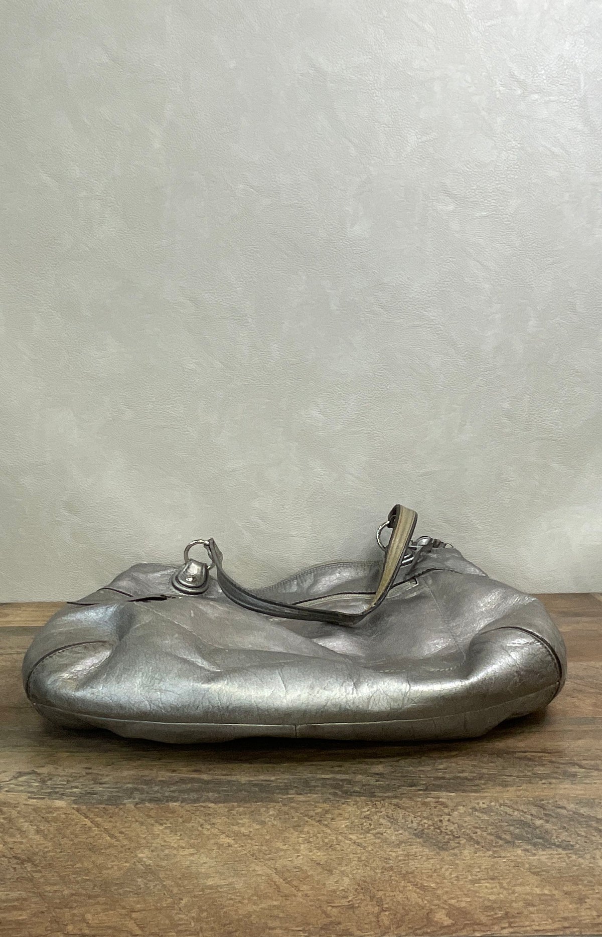 Coach Metallic Silver Leather Hobo Shoulder Bag Large Silver Hardware 19002