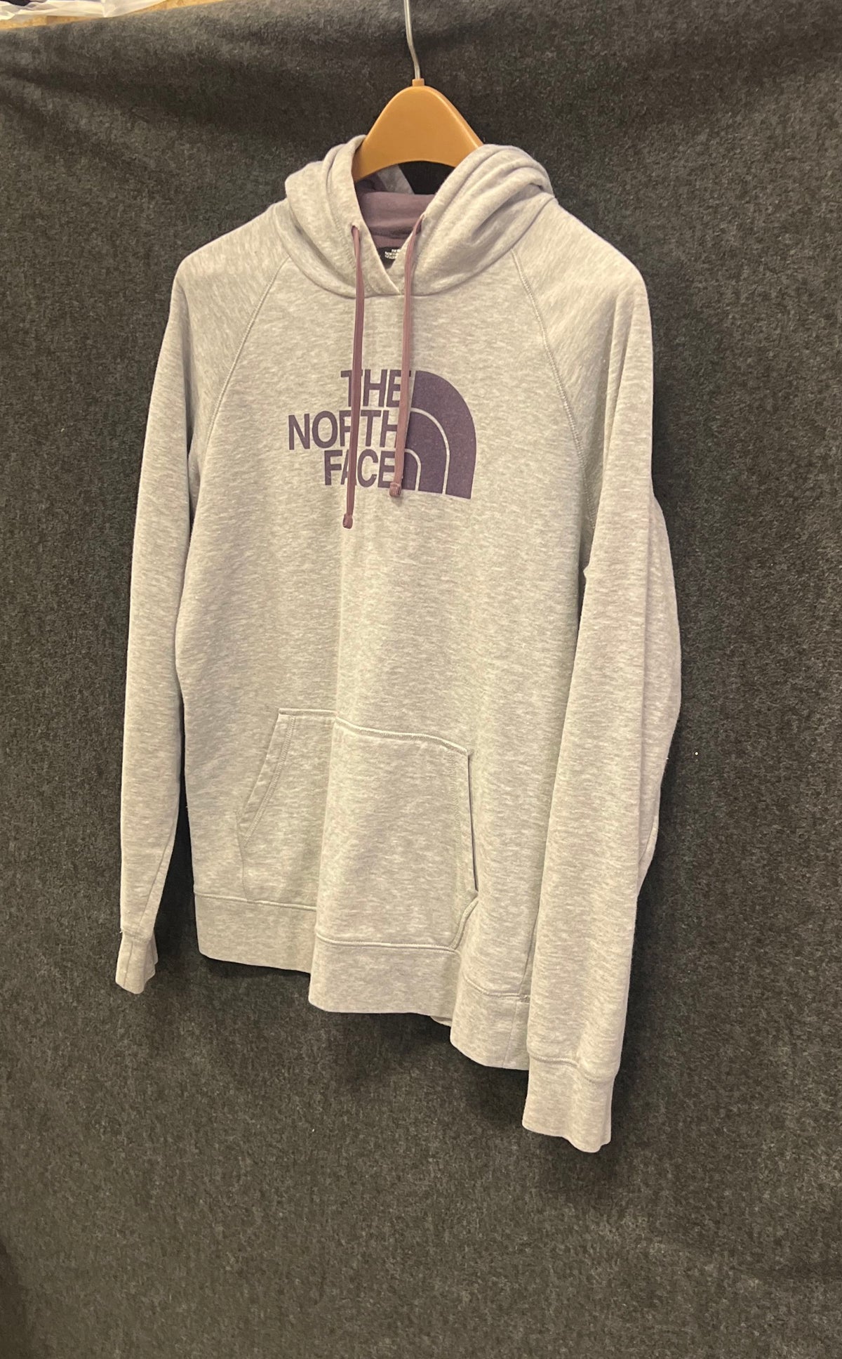 The North Face Women's Gray Heather Pullover Hoodie Purple Logo Sz L