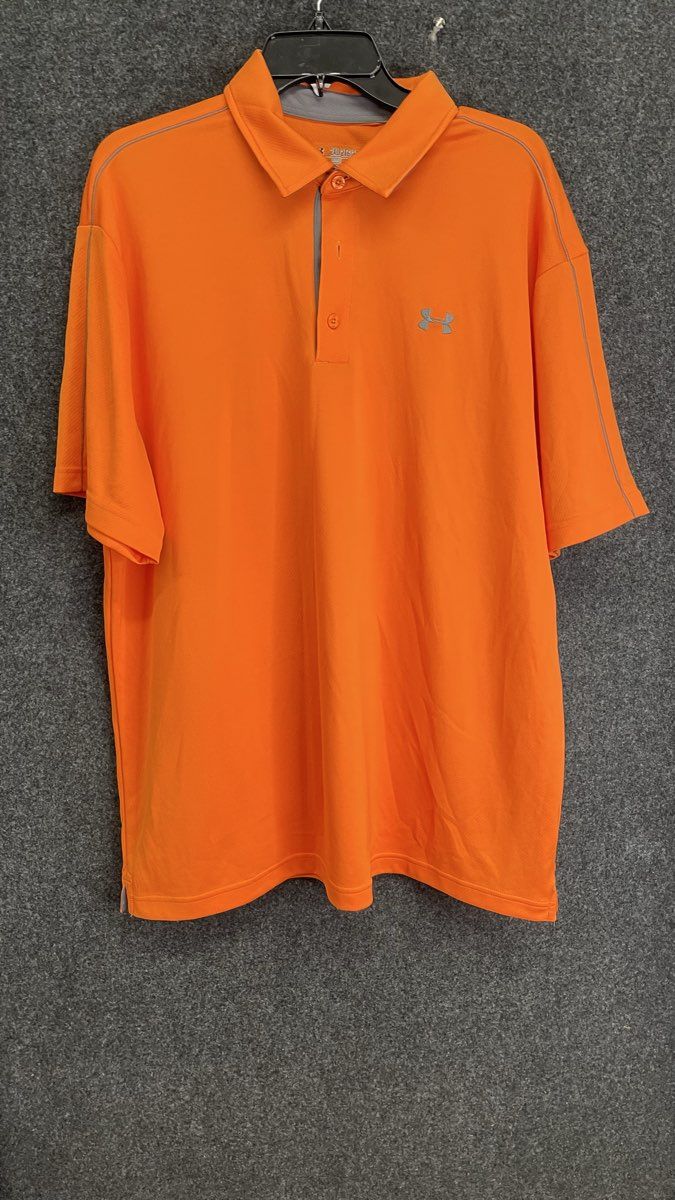 Under Armour Men's Polo Shirt Orange HeatGear Loose Fit Short Sleeve Sz 2XL