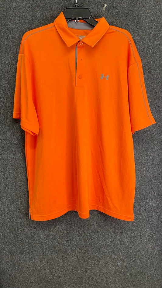 Under Armour Men's Polo Shirt Orange HeatGear Loose Fit Short Sleeve Sz 2XL