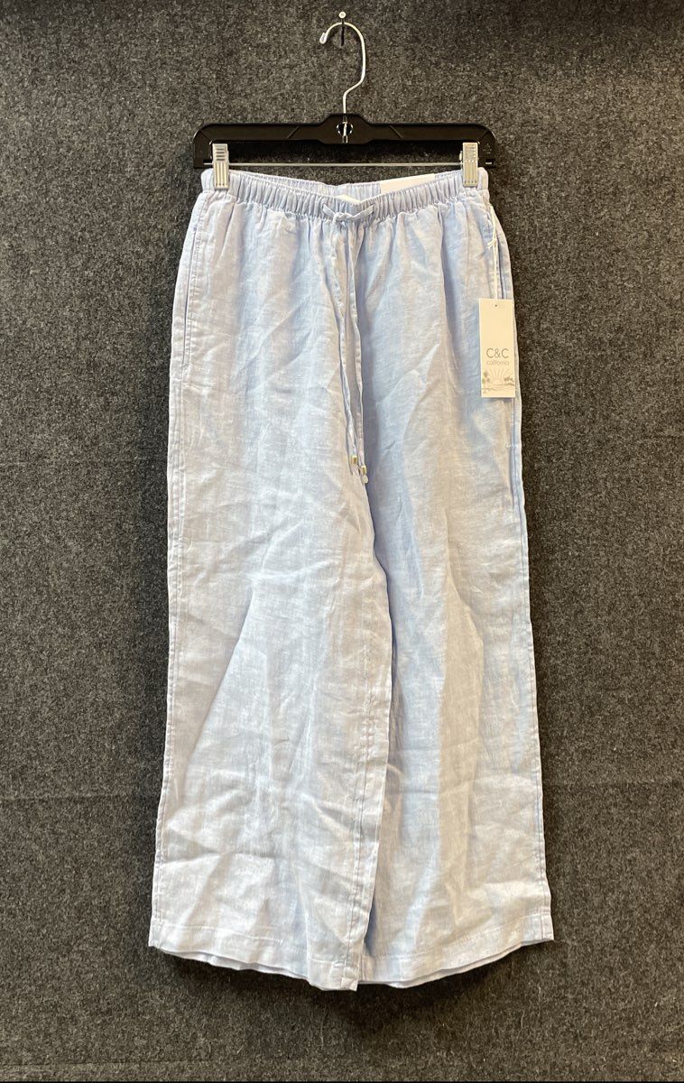 C&C California Women's Blue High Rise Wide Leg 100% Linen Pants NWT Sz XS