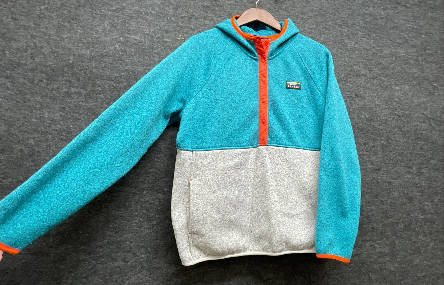 L.L. Bean Women's Colorblock Fleece Hoodie Teal/Gray Sz L REG