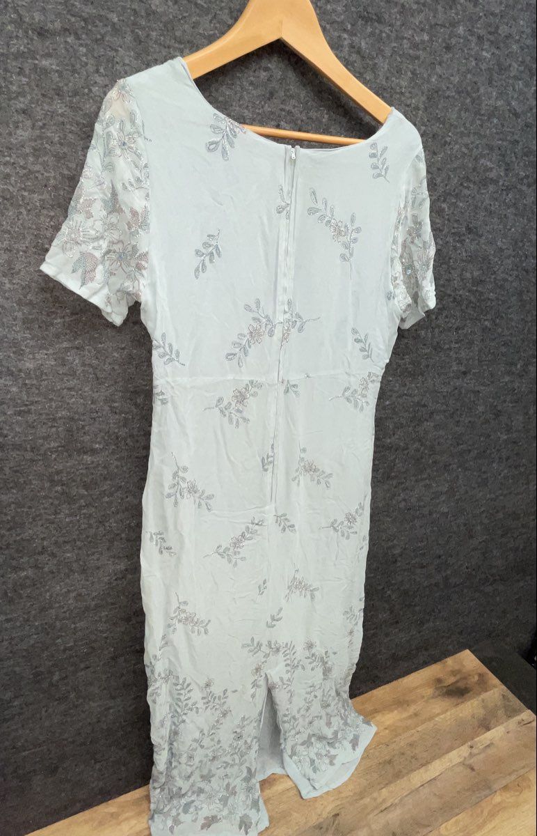 Go Silk Vintage 90s Women's Baby Blue Embroidered Floral Sequin Maxi Dress M