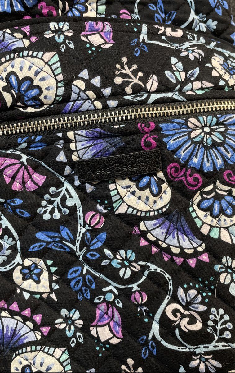 Vera Bradley Black Floral Quilted Cotton Campus Travel Backpack
