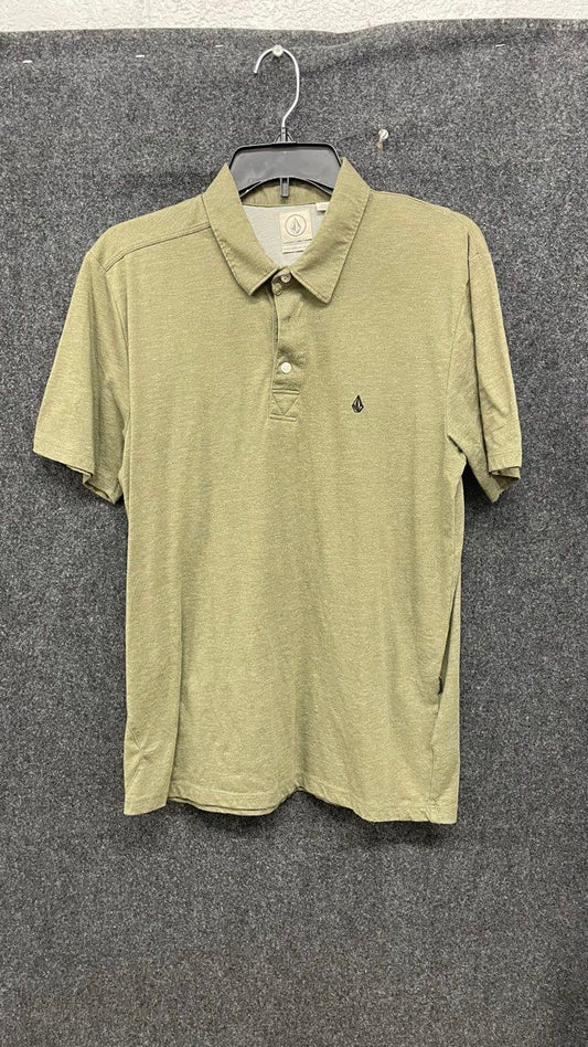 Volcom Wowzer Short Sleeve Polo Shirt Heather Green Stone Logo Asymmetrical Sz M