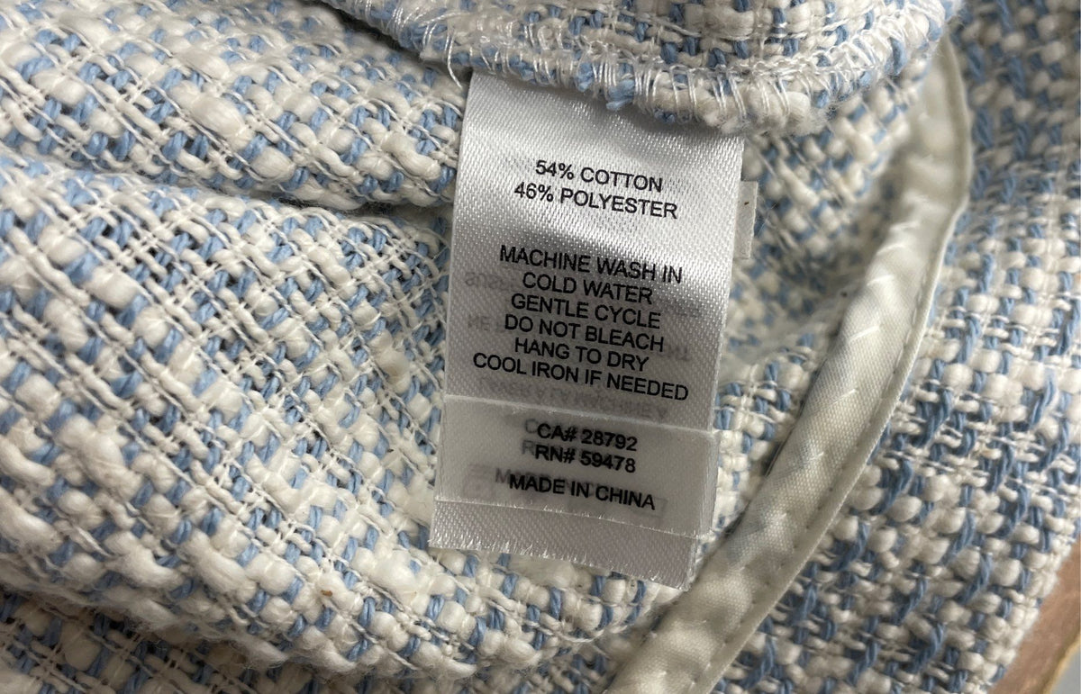 Joie Women's Tweed Short Sleeve Jacket Blue White Fringed Cotton Sz XS NWT