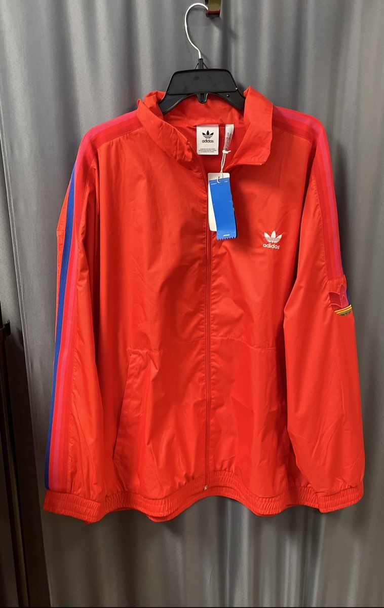 Adidas Men's Active Red 3D Trefoil 3-Stripe Track Top Windbreaker Sz 2XL NWT