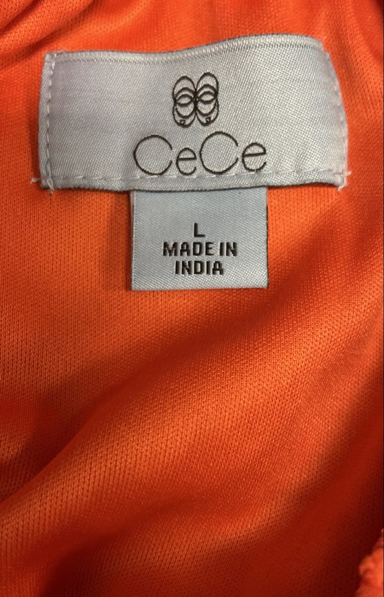 Cece Women's Orange Swiss Dot Ruffle Sleeve Side Tie Blouse Top Size L