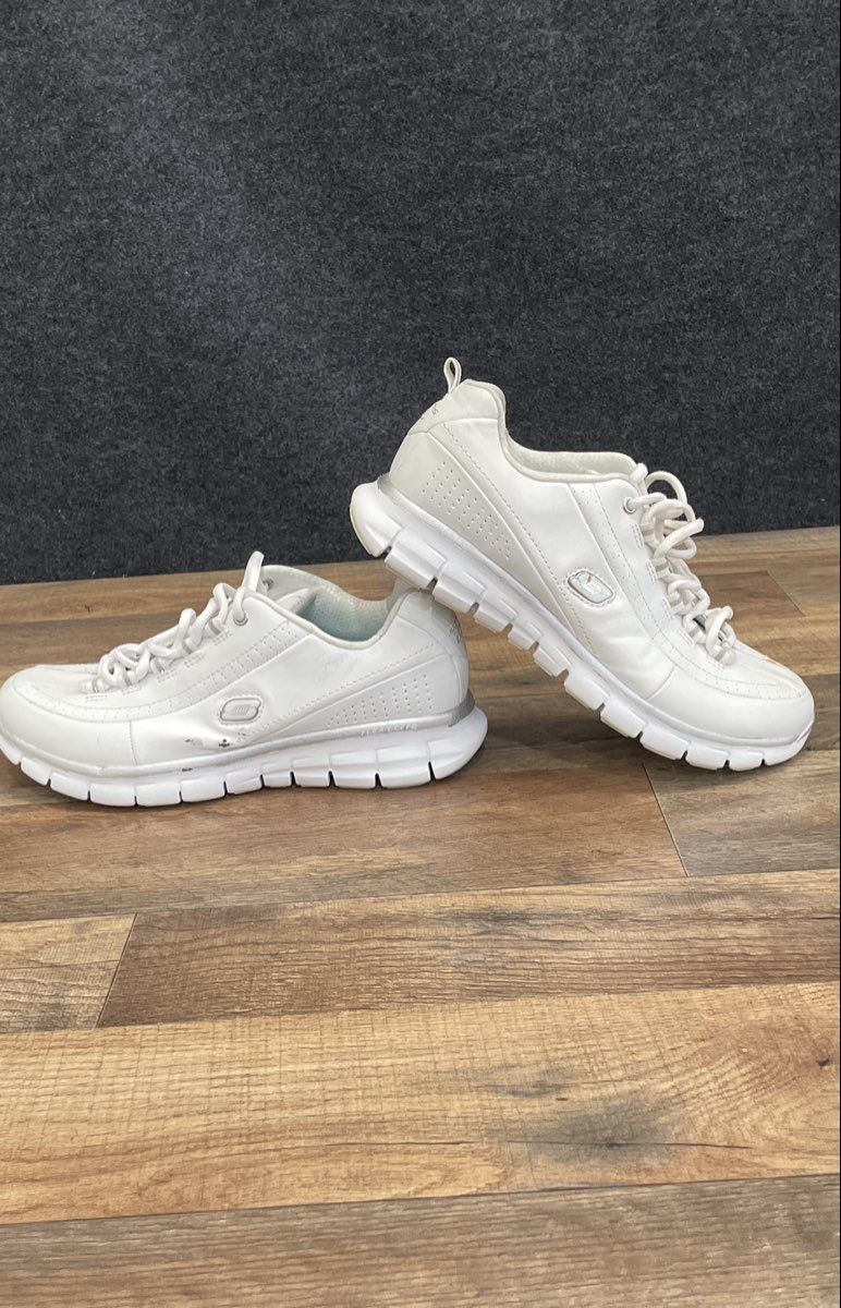 Skechers Flex Elite White Silver Leather Walking Sneakers Women's Size 7.5