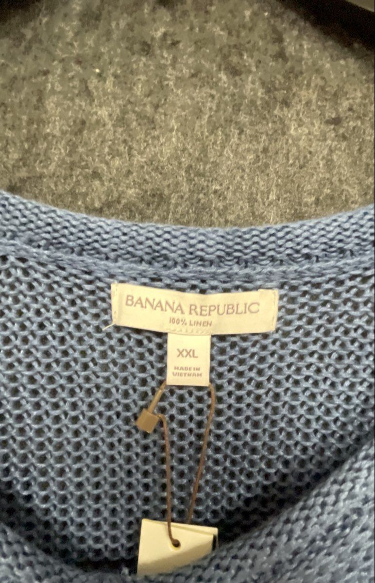 Banana Republic Women's Blue 100% Linen V-Neck Open Knit Sweater XXL NWT