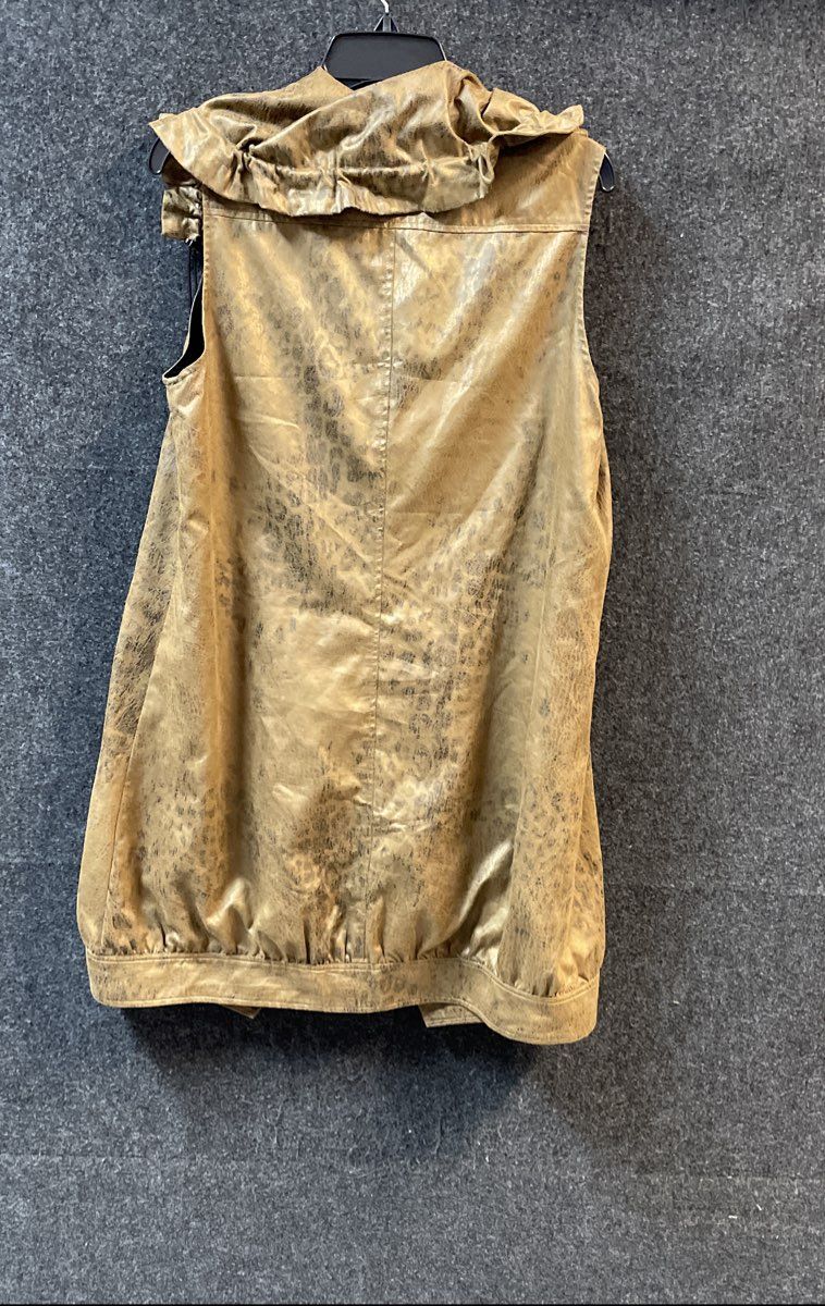 IC Collection Women's Bronze Gold Metallic Scrunched Collar Long Vest Dress