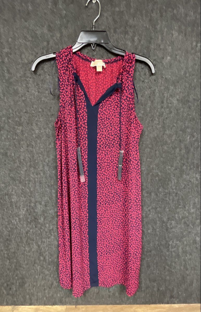 Michael Michael Kors Women's Pink Navy Abstract Print Sleeveless Tie Dress Sz M